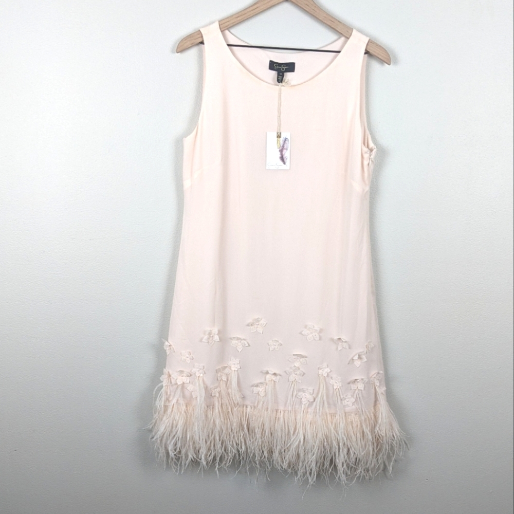 Jessica Simpson Crepe Dress Feather Hem 10 - Picture 3 of 11